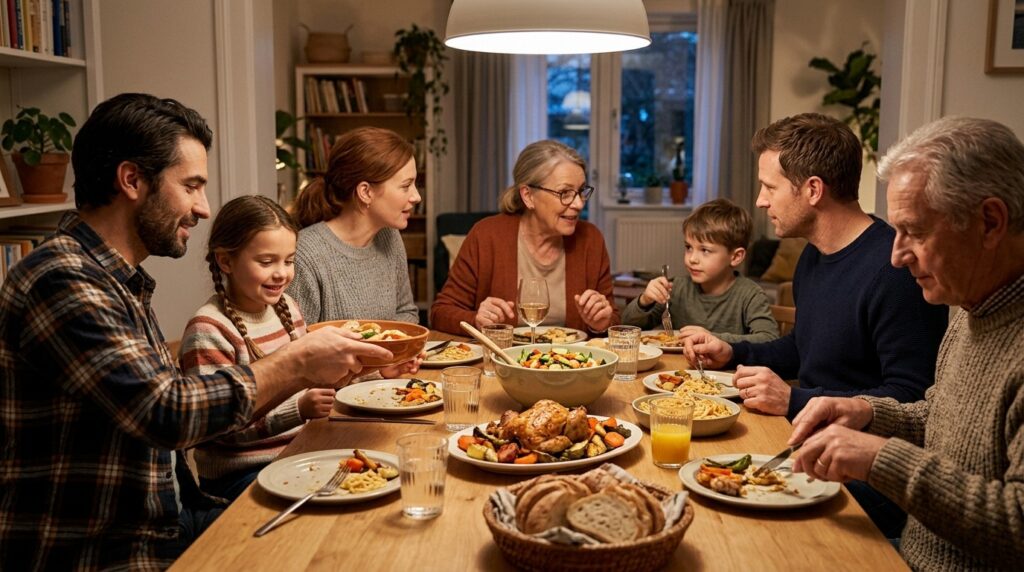 Shared meals positively affect diet quality and overall well-being. Photo.