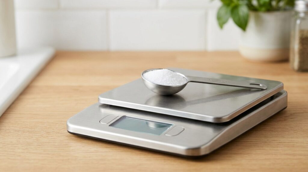 One teaspoon contains about 10 grams of salt. Photo.