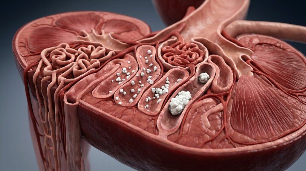 Excess calcium can lead to deposits forming in the kidneys. Photo.