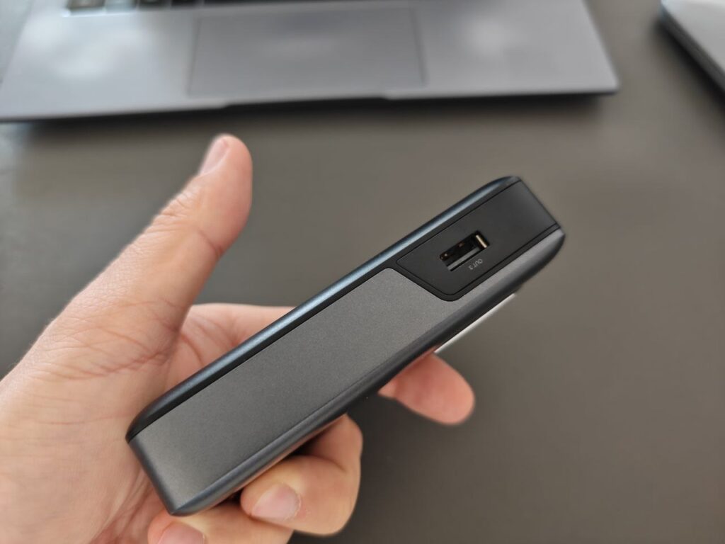 The power bank is quite compact and even fits in a pocket