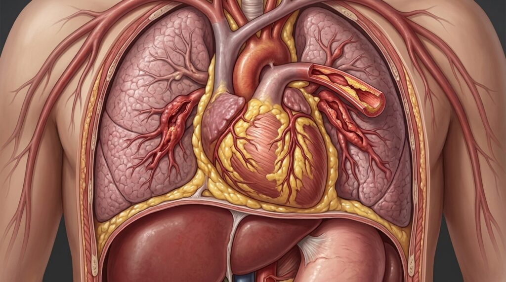 Long-term obesity creates chronic strain on blood vessels and internal organs