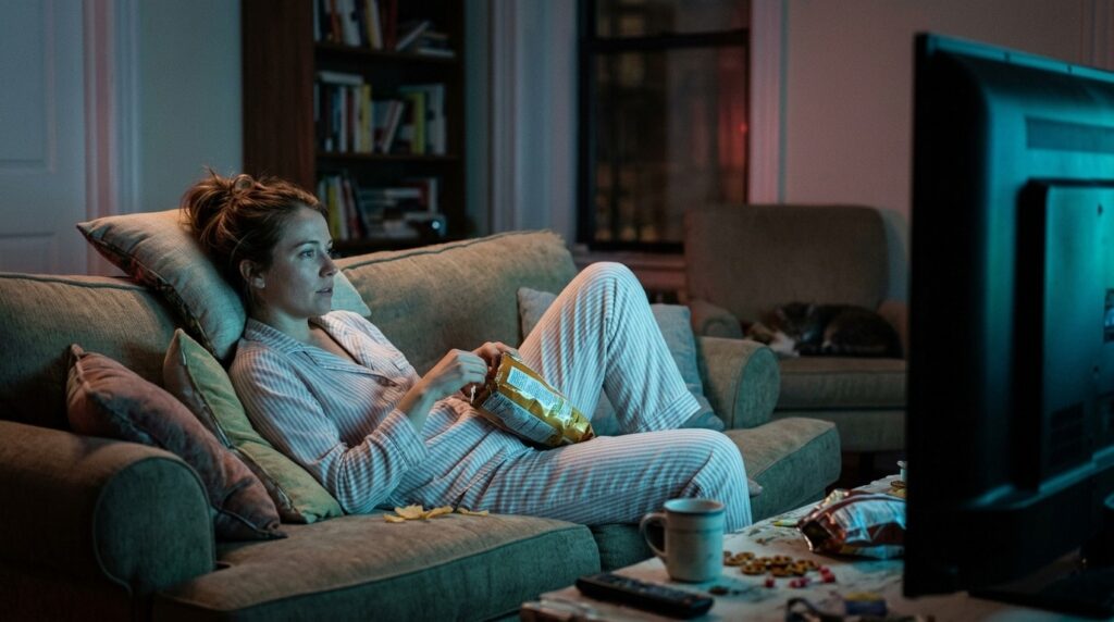 Late-night snacking while lying in front of the TV — one of the worst habits for digestion