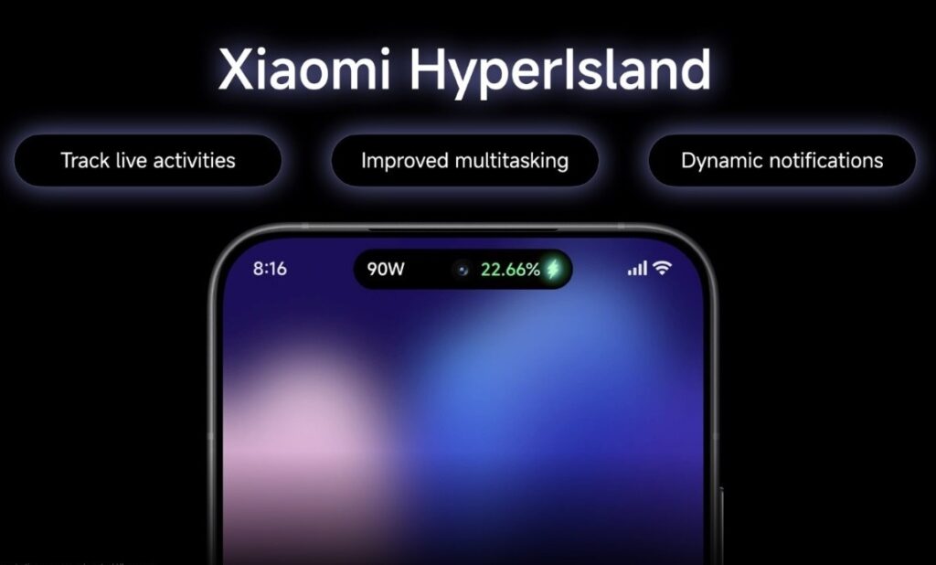 The area near the front camera fades — right where HyperIsland is located. Image: Xiaomi