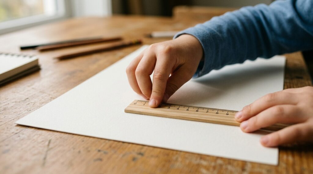 A child learns to align an object with the zero mark, not with the edge of the ruler. Photo.