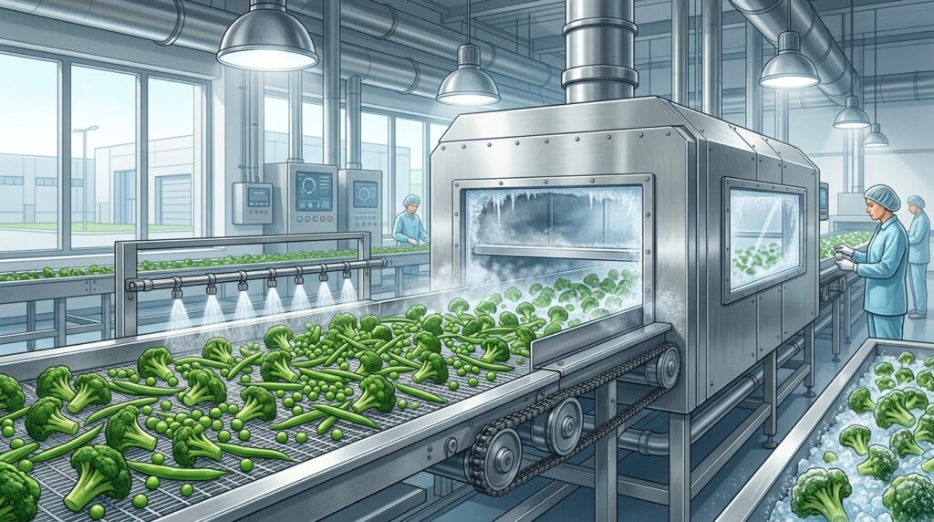Quick freezing of vegetables at production facilities preserves the maximum amount of nutrients