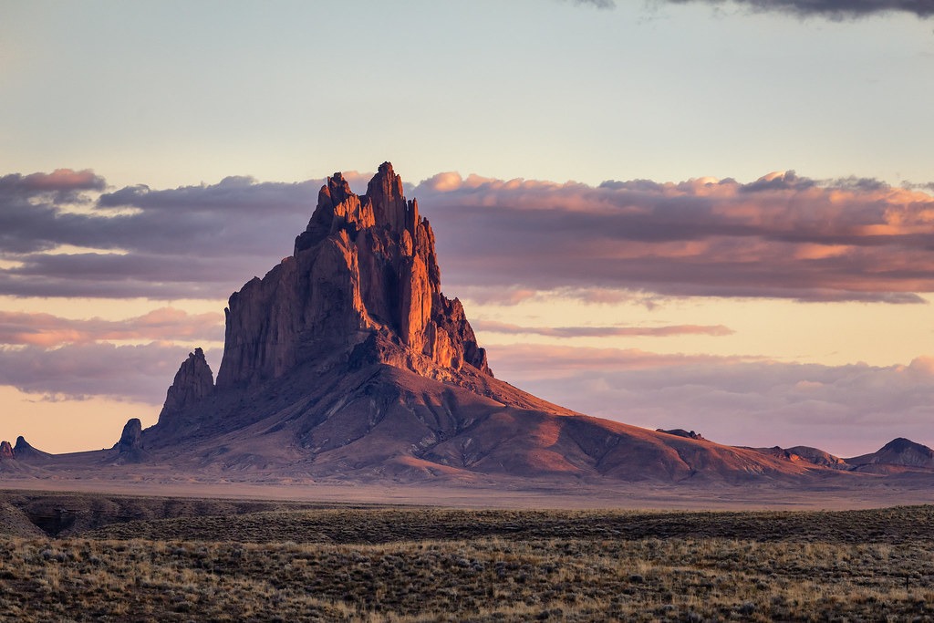 Shiprock — a volcanic rock formation sacred to the Navajo people. Photo.