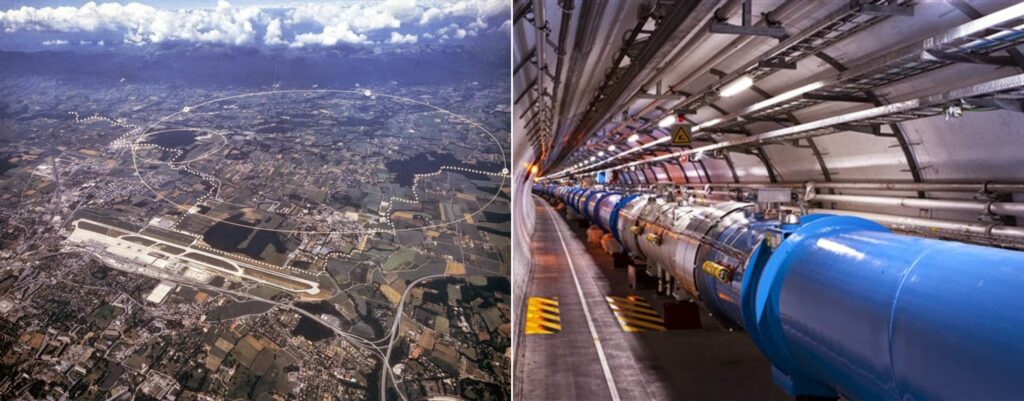 CERN, Geneva, Switzerland, border of Switzerland and France. Photo.