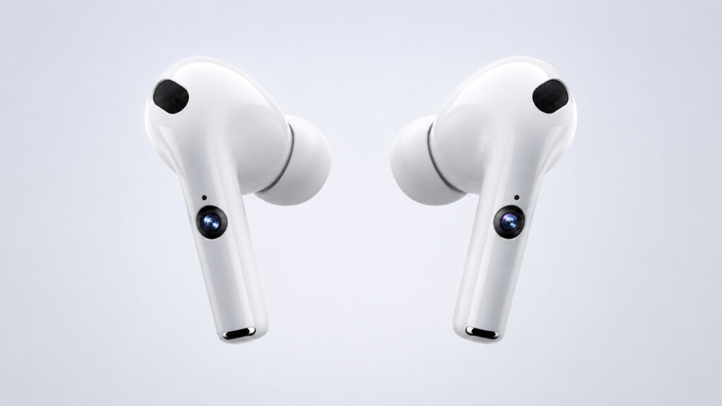 How AirPods with a camera will differ from AirPods Pro. The stem will be elongated, and an LED will appear next to the camera. Photo.