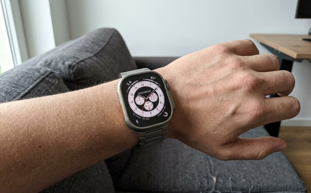 Titanium band installed on an Apple Watch