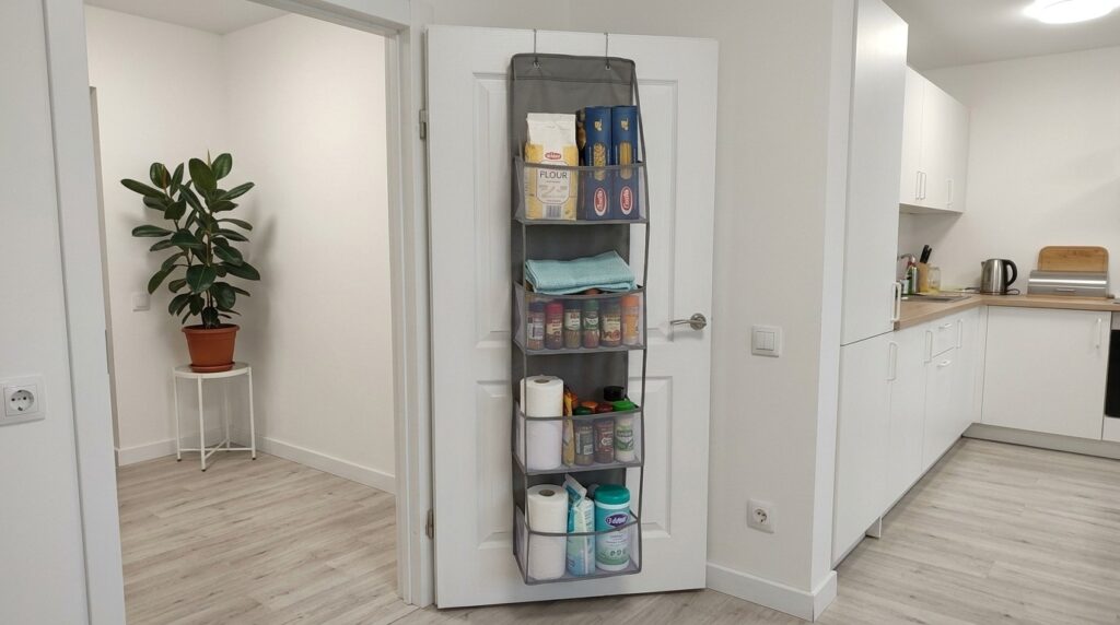 Hung it on the kitchen door — spices, bags, and sponges finally found their home