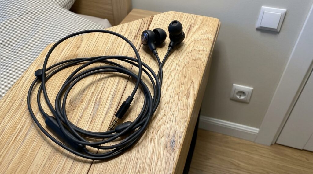 UGREEN Wired Earphones — I Actually Use Them Instead of AirPods. When the AirPods are dead and you have an important call — that's why they sit in my glove box. Photo.