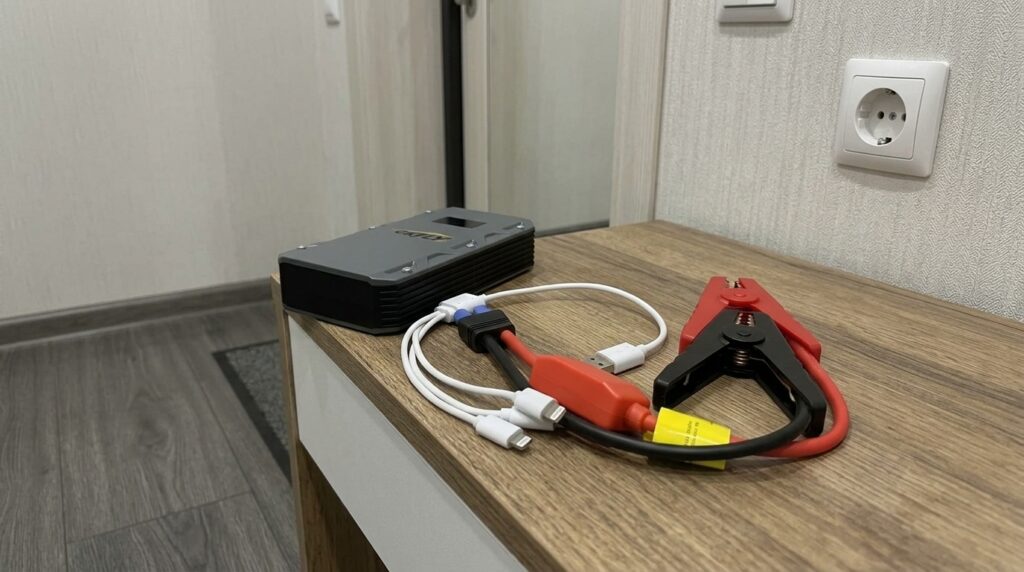 Jump Starter — I Charge the Car Battery and Even My iPhone. It's been sitting in my glove box since last winter — already saved me from a tow truck once. Photo.