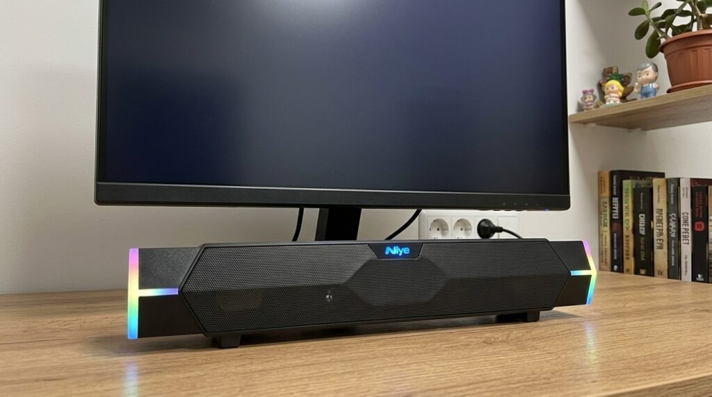 It's been sitting under my monitor since January — I used to watch movies with headphones, now I just turn this on