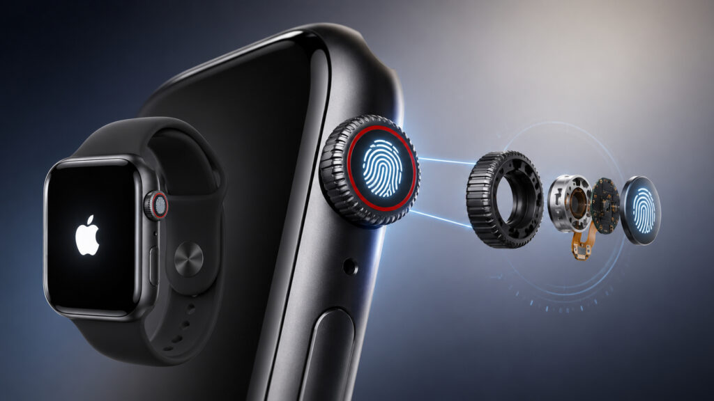 How Apple wanted to embed Touch ID in the Digital Crown. Originally, the sensor was meant to be part of the Digital Crown wheel. Photo.