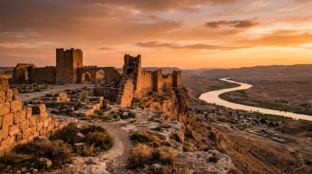 Ruins of ancient Roman fortifications on the banks of the Euphrates — the river once served as the border of the empire