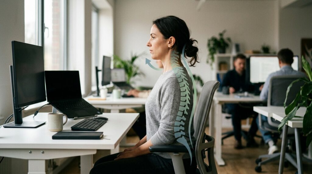 Neck exercises can be done right at your desk. Photo.