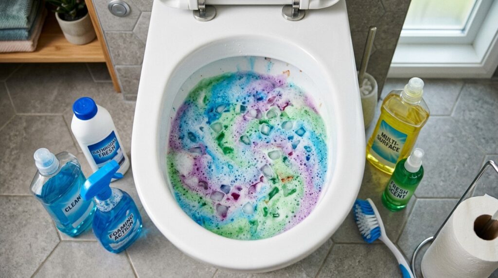 Popular ASMR videos with a 'soup' of multiple products — pretty but dangerous. Photo.