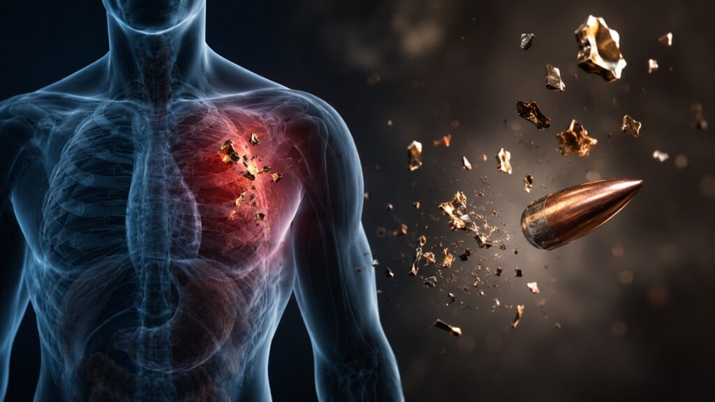 Doctors often leave bullet fragments inside because removing them can be life-threatening. Photo.