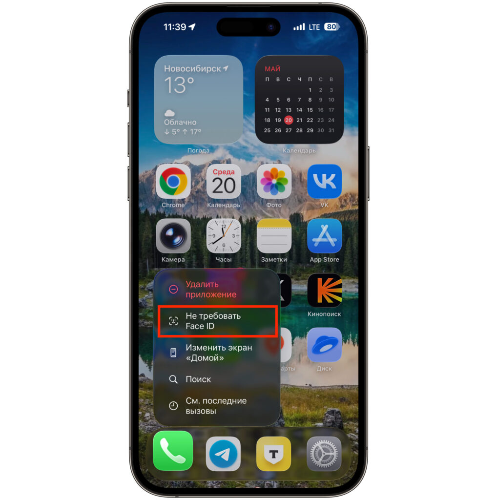 Locking the Phone app via Face ID. Restart and unlock it back. Photo.