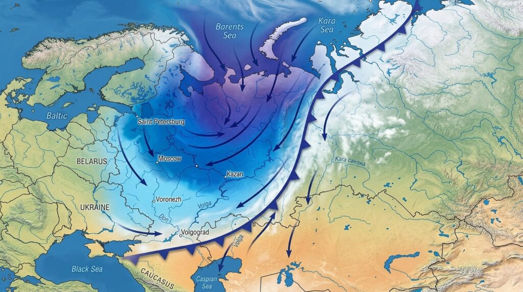 Diagram of Arctic air intrusion into the middle latitudes. Photo.