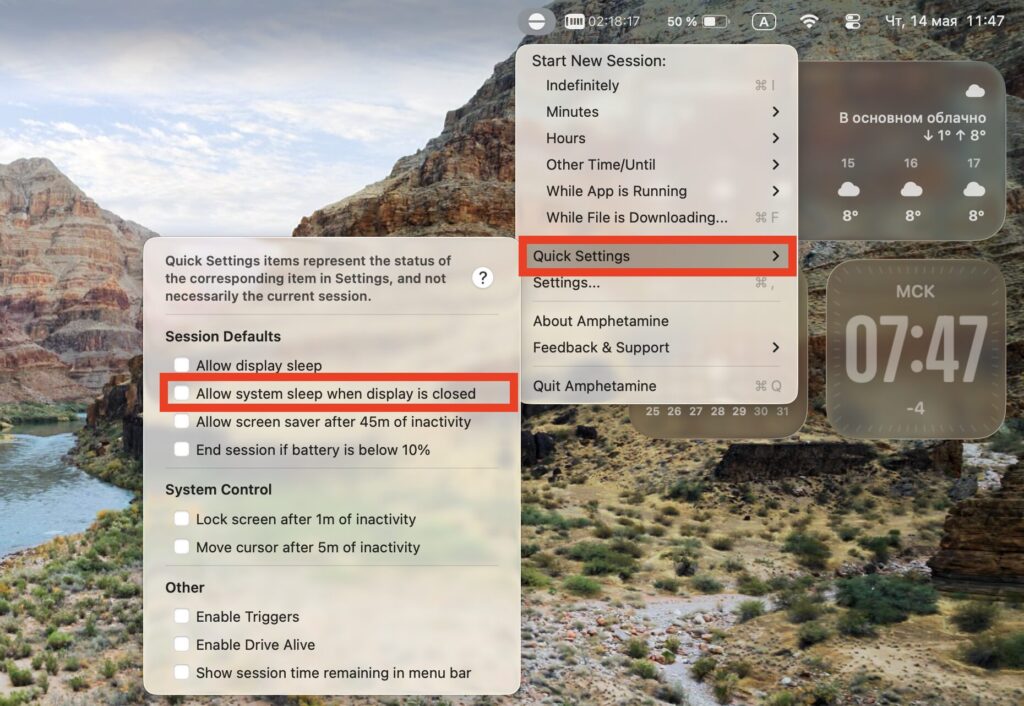 How to prevent MacBook from sleeping with the lid closed. Uncheck this option. Photo.