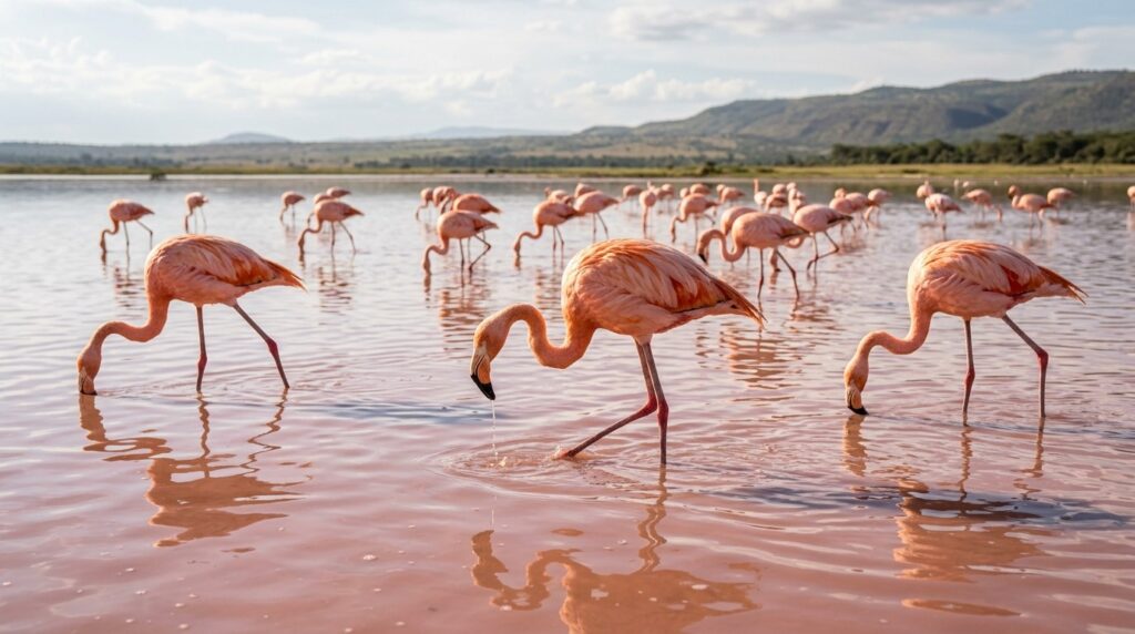 Flamingos turn pink because of their food — they aren't naturally that bright. Photo.