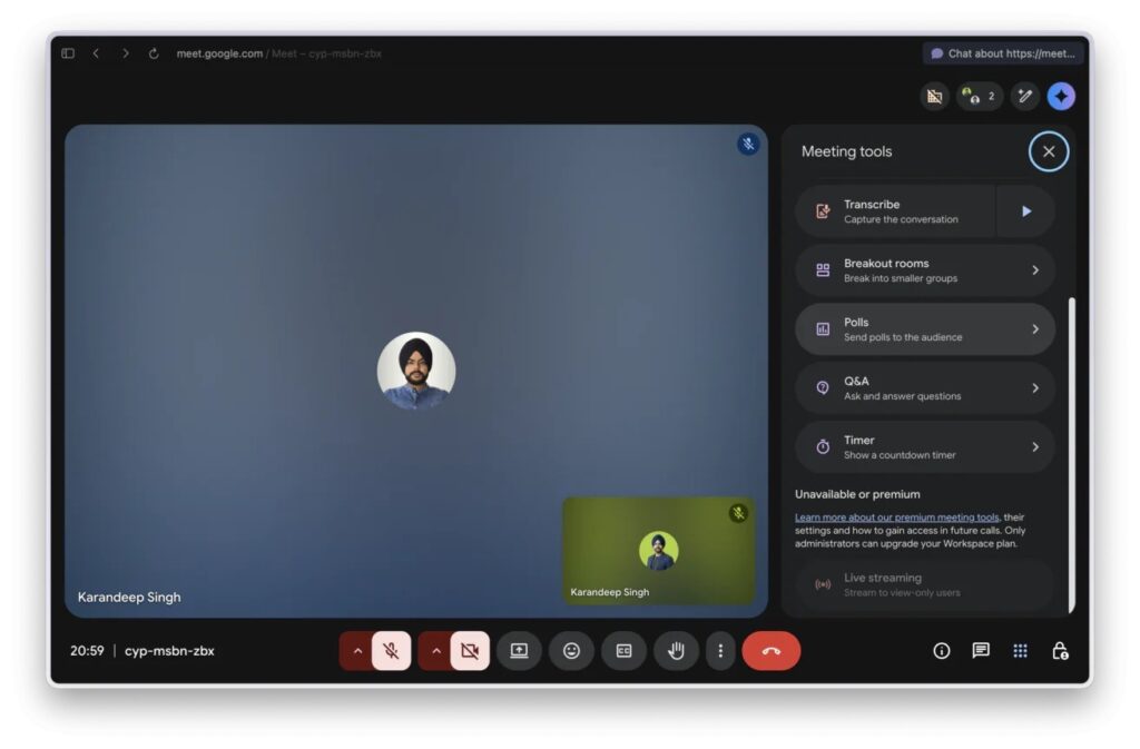 Recently, Google Meet chats gained the ability to create polls