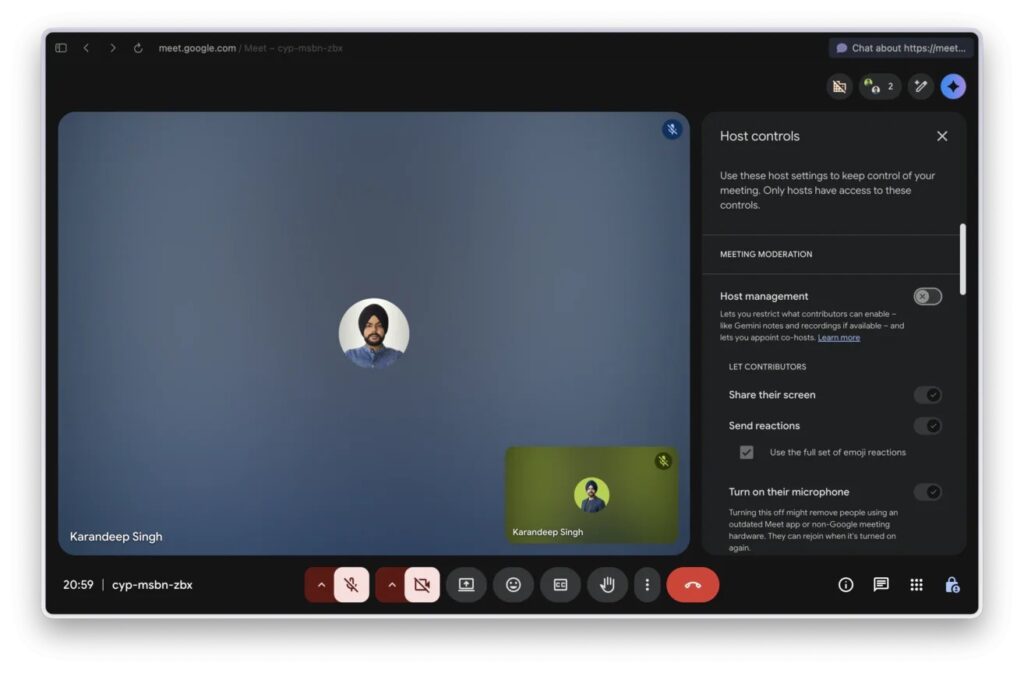 Google Meet allows you to restrict and expand participant permissions during a call