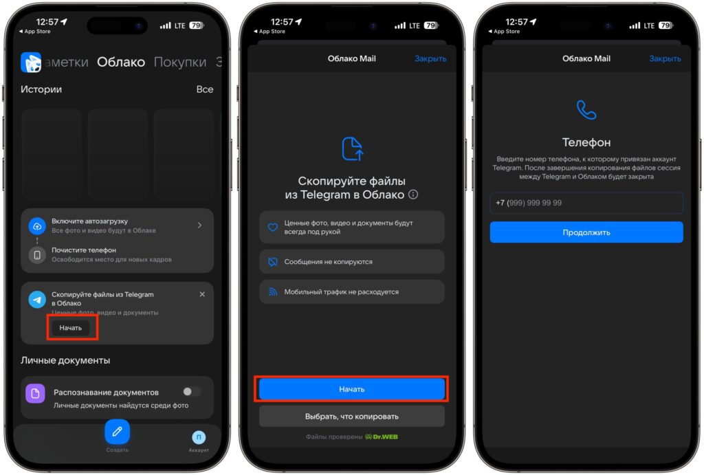 Step-by-step guide to transferring Telegram to Mail.ru Cloud. Start copying files. Photo.