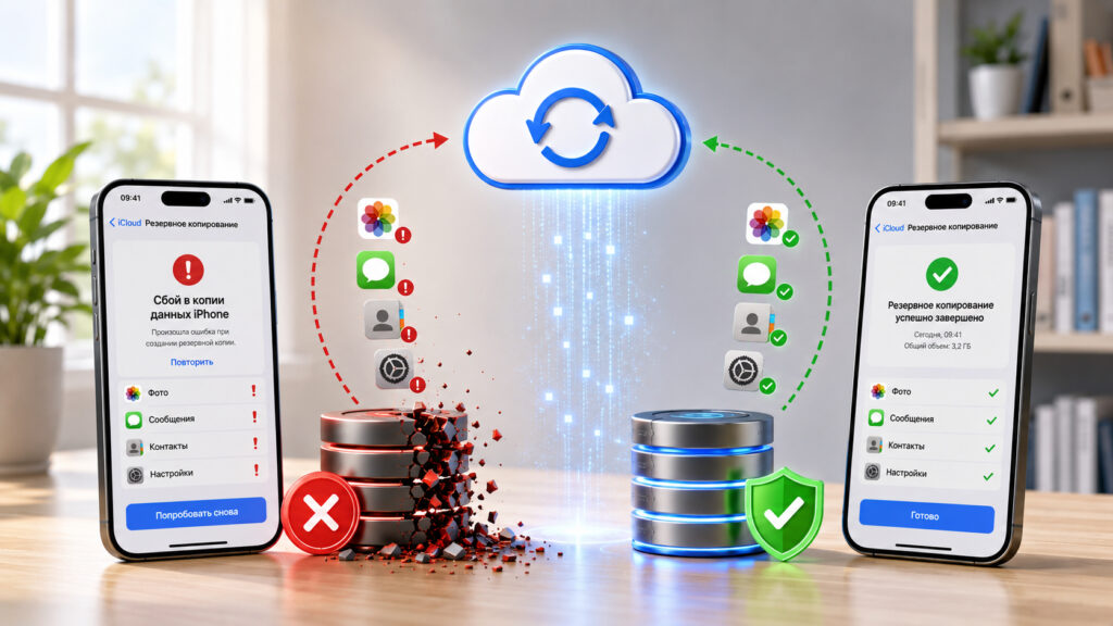 iPhone Backup Failed appears most often on free iCloud plans or with poor internet. Photo.