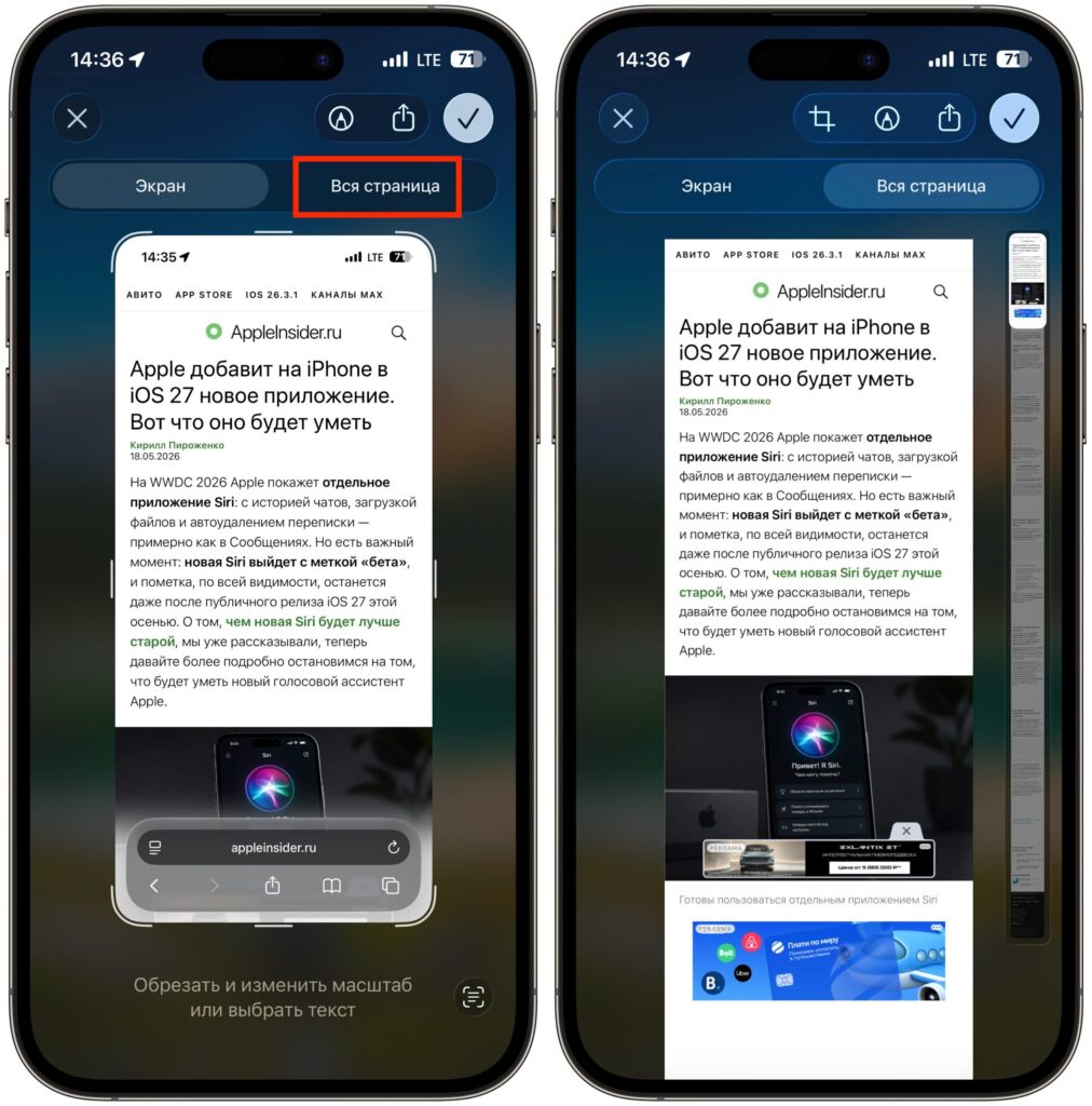 Long screenshot on iPhone: how to create one. You can screenshot an entire page this way. Photo.