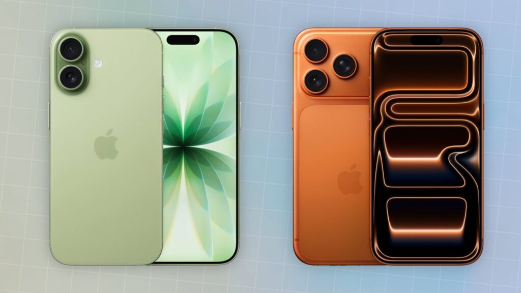 Differences between iPhone 17 and iPhone 17 Pro. Both devices feature an aluminum body. Photo.