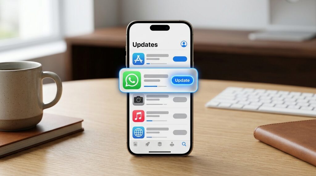 Updating WhatsApp through the Available Updates section in the App Store