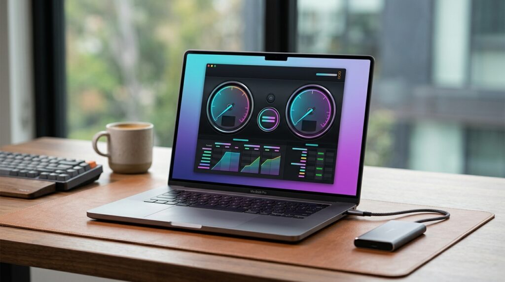 Blackmagic Disk Speed Test clearly shows the disk's write and read speeds