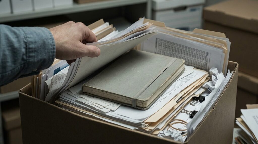 The best hiding spot for a diary is among documents no one will pay attention to. Photo.