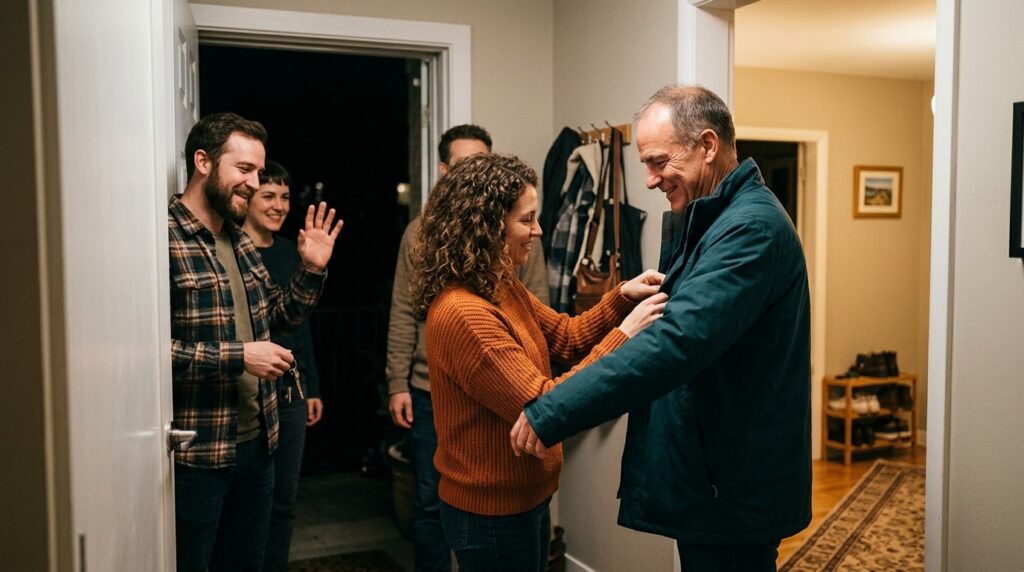 A warm farewell at the door — this way ending the evening doesn't turn into a conflict