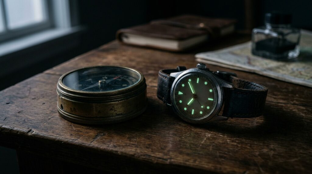 Old military instruments and watches with radium paint — one of the most common household 'radioactive finds'