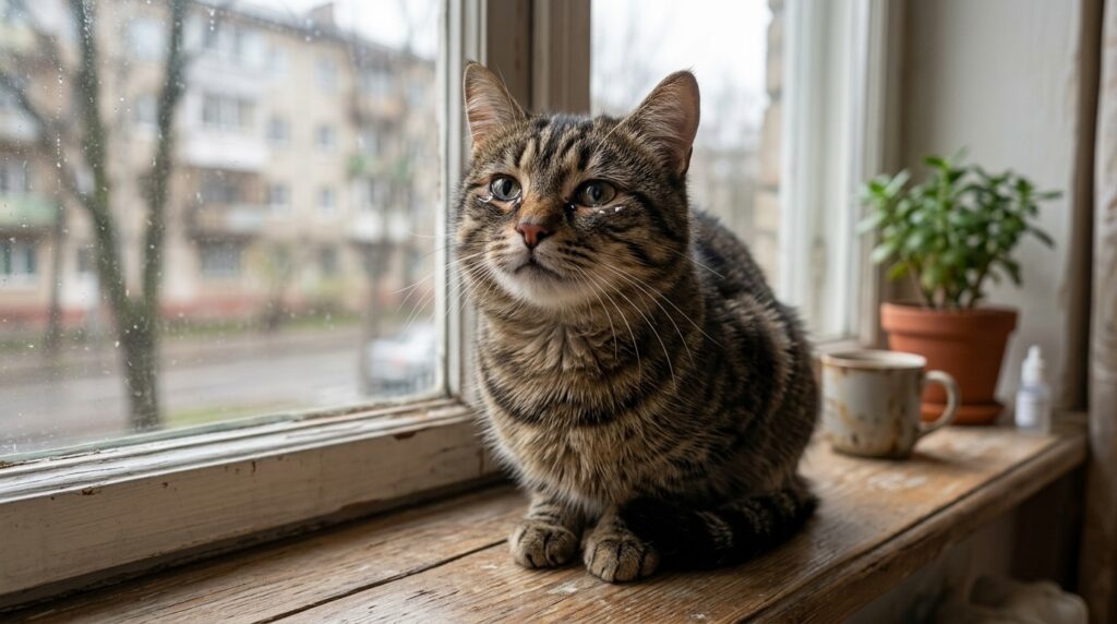Watery eyes in a cat can be a reaction to a strong smell
