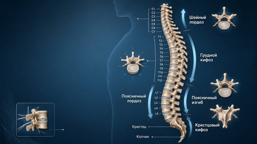 Curves of the human spine. Photo.