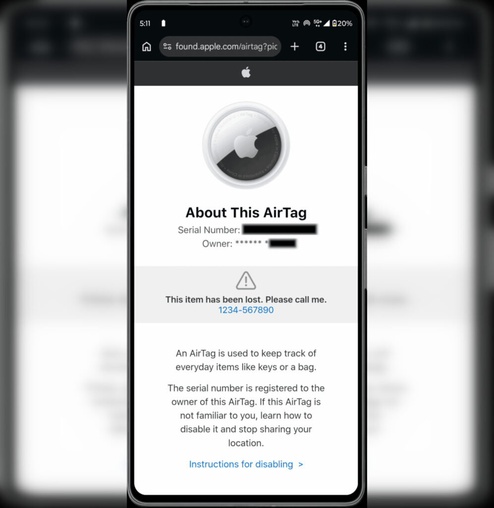How to find the AirTag owner via NFC on iPhone and Android. All information will also be displayed on Android. Photo.