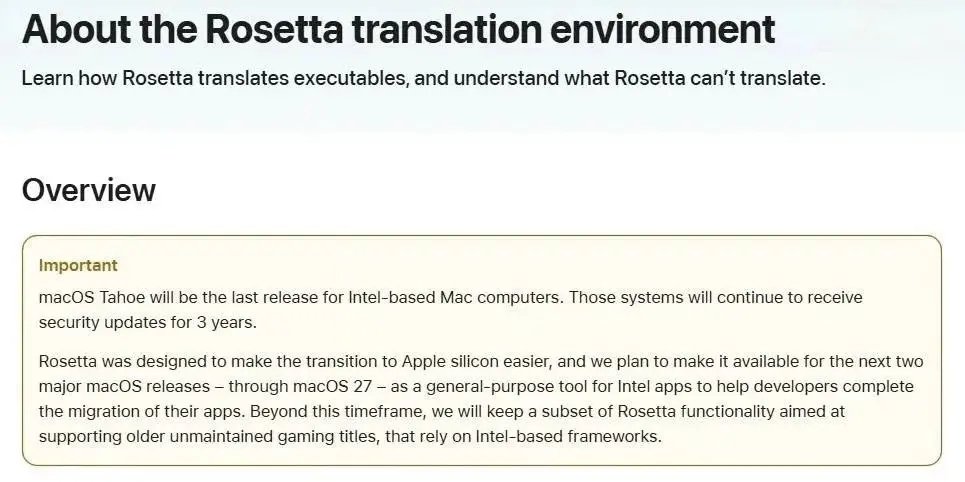 Which version of macOS will stop running Intel apps. Developers were notified about the end of support late last year. Photo.