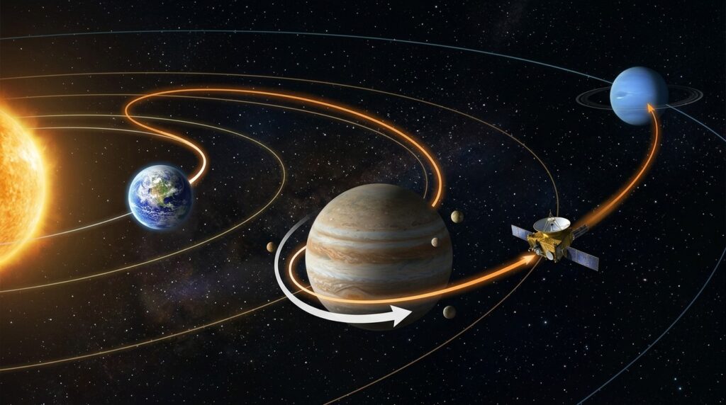 Gravity assist at Jupiter: without it, the journey to Neptune would take decades