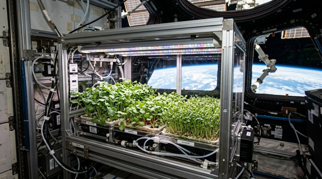 Microgreens and alfalfa in an experiment on growing food in orbit