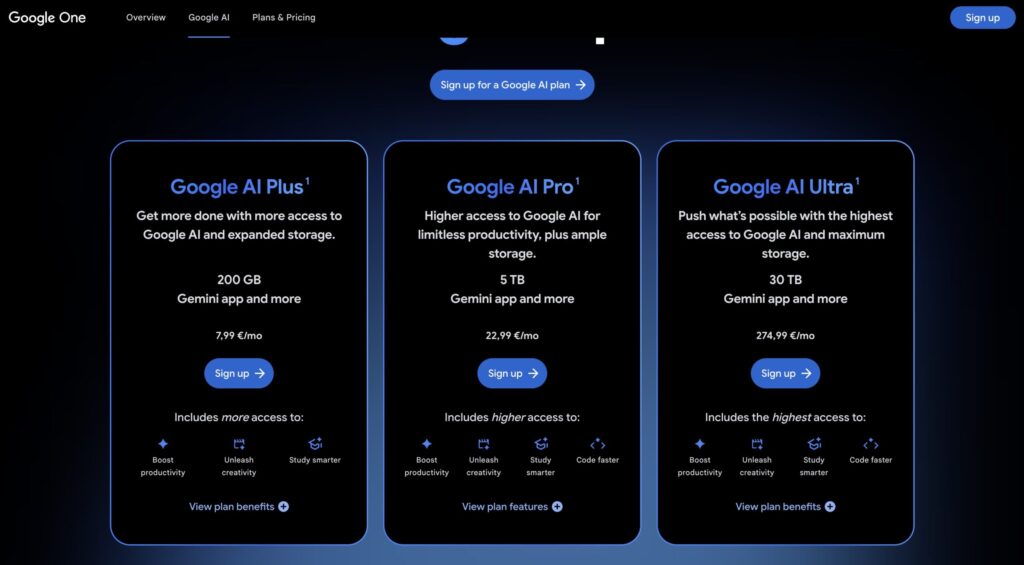 Gemini AI Plus, Pro, and Ultra: How the Plans Differ. The subscription also includes Google cloud storage, which is convenient. Photo.