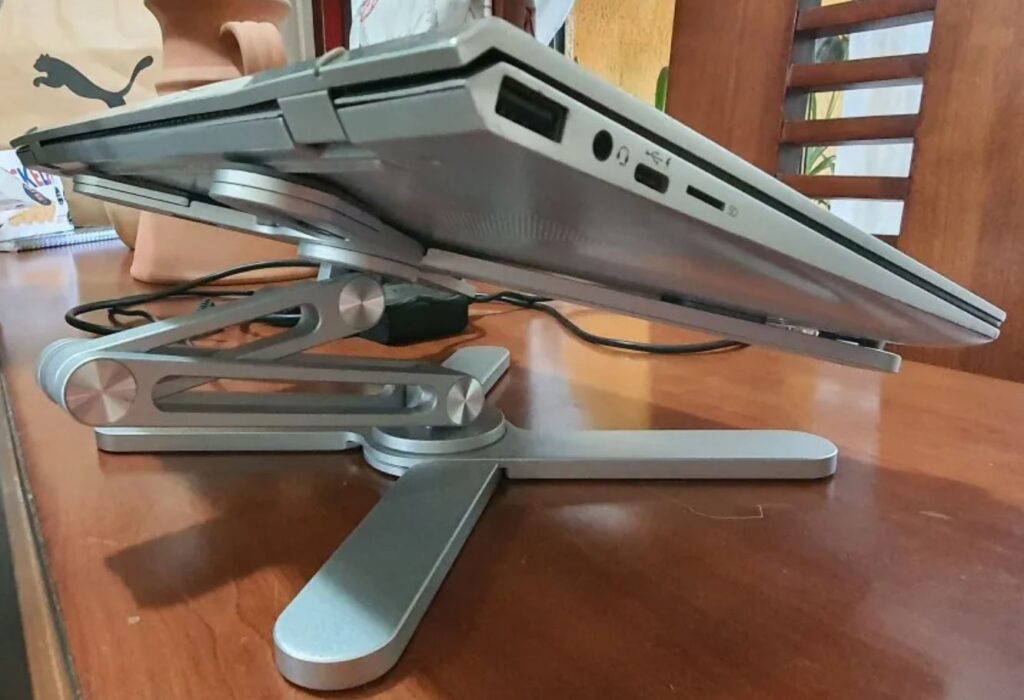 A laptop stand not only improves the viewing angle but also has a positive effect on cooling