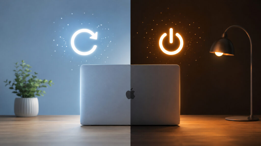 When to restart your Mac and when to shut down completely. When each option is more appropriate. Photo.