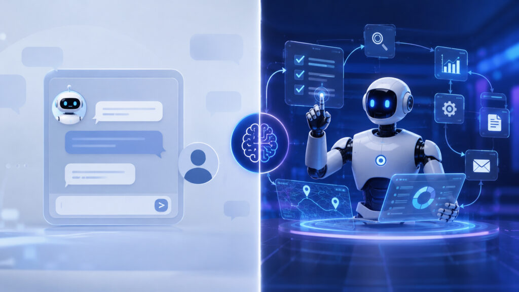 A chatbot only works when you ask it something, while an agent can operate on a task in the background