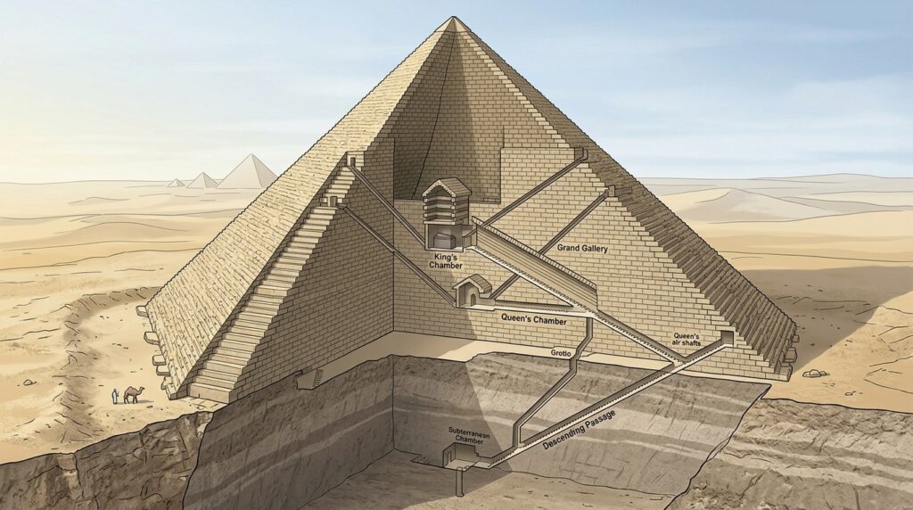 Diagram of the internal chambers of the Great Pyramid of Giza