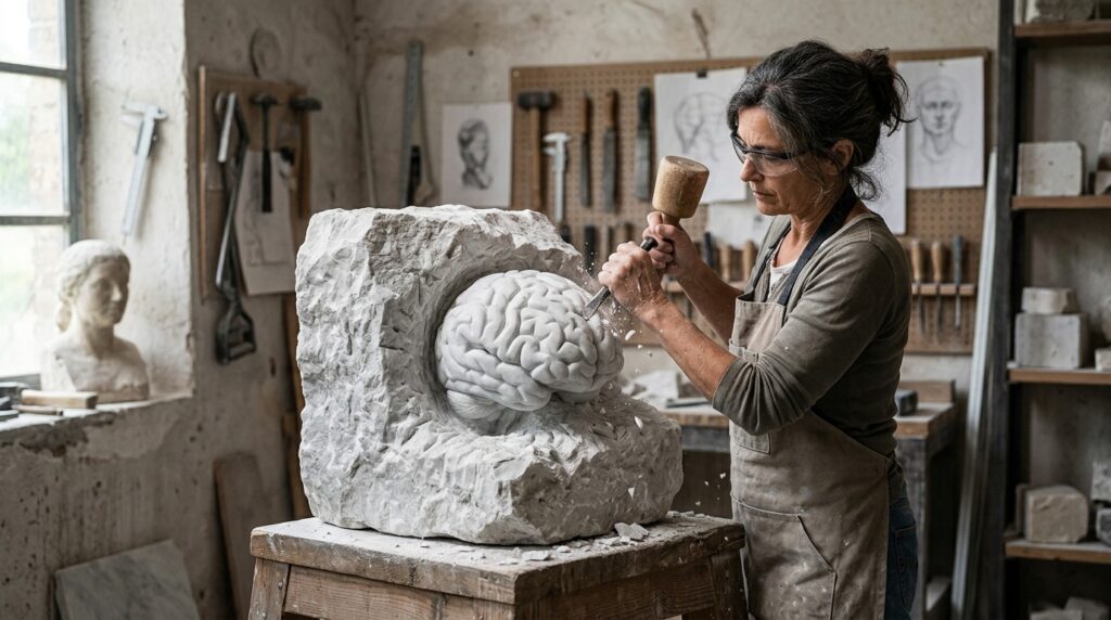 Brain development resembles the work of a sculptor: the excess is cut away to reveal the form