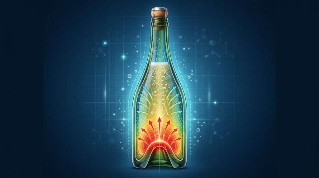 Diagram of pressure distribution in a sparkling wine bottle